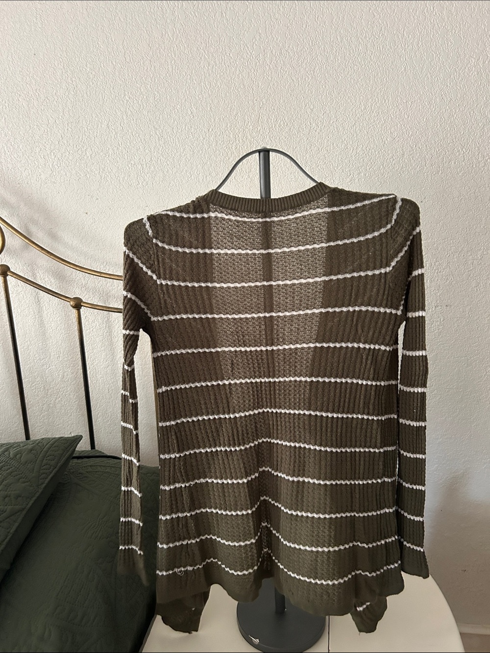 Women's Olive Green Striped Open-Front Cardigan - Picture 2 of 3